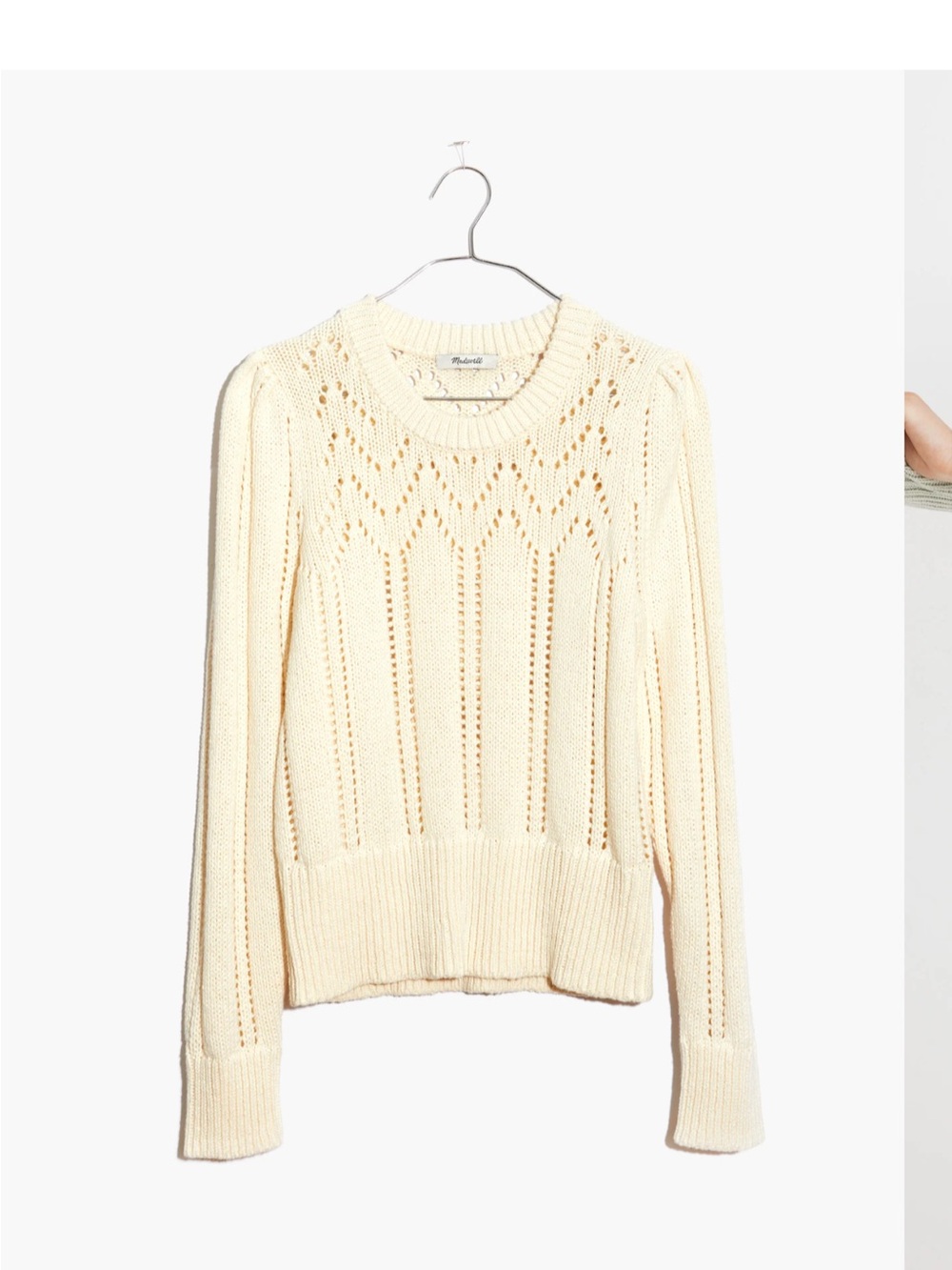 Madewell Cream Pointelle Knit Puff Sleeve Sweater
